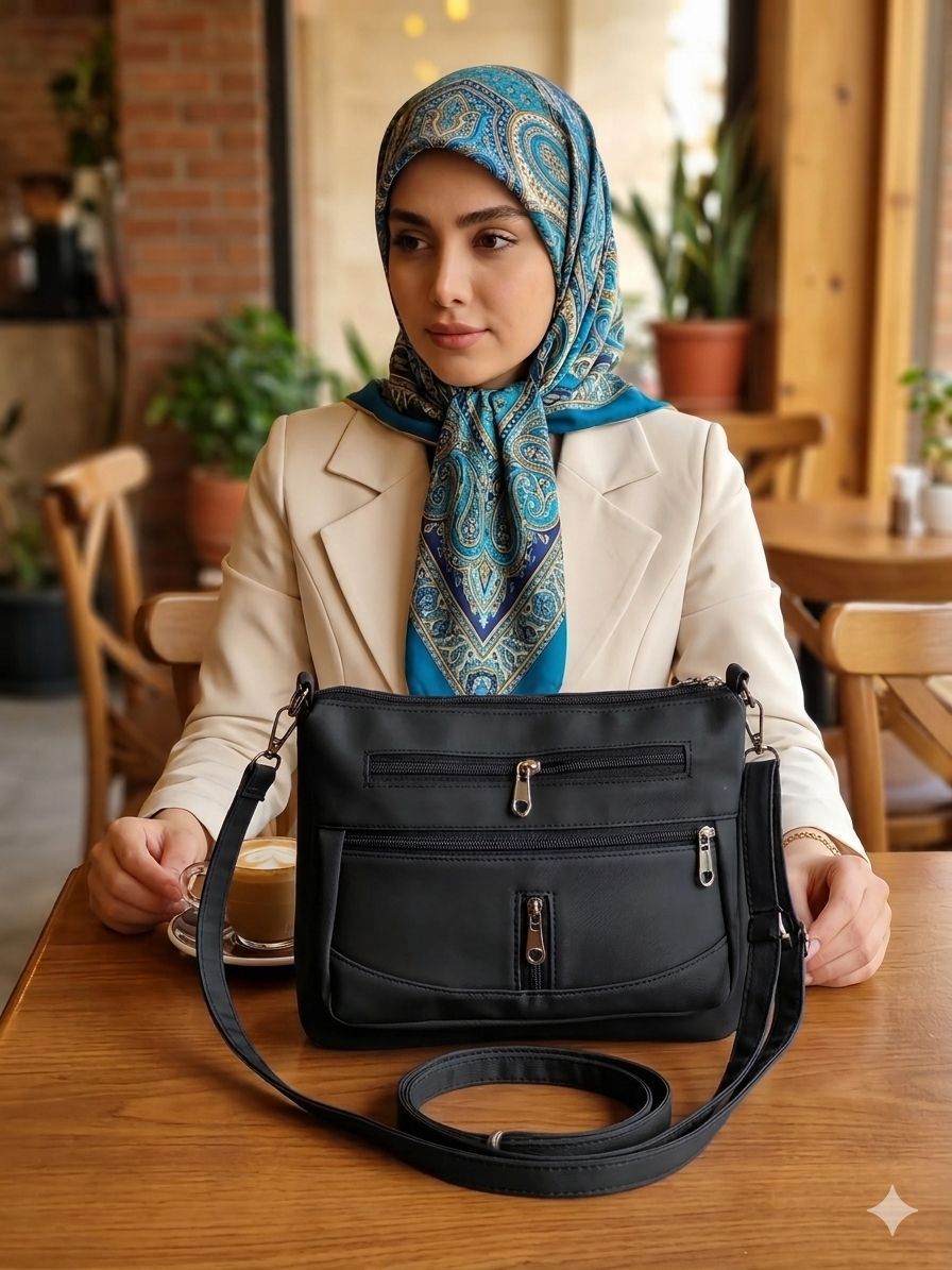 کیف دوشی زنانه 6 زیپ کار مشهد طرح (A 6zipper 01)