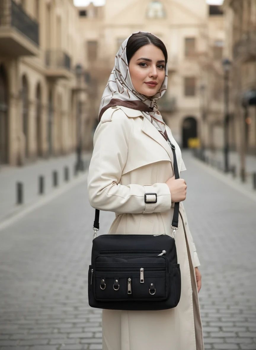کیف دوشی زنانه 9 جیب کار مشهد طرح (A 9pocket01)